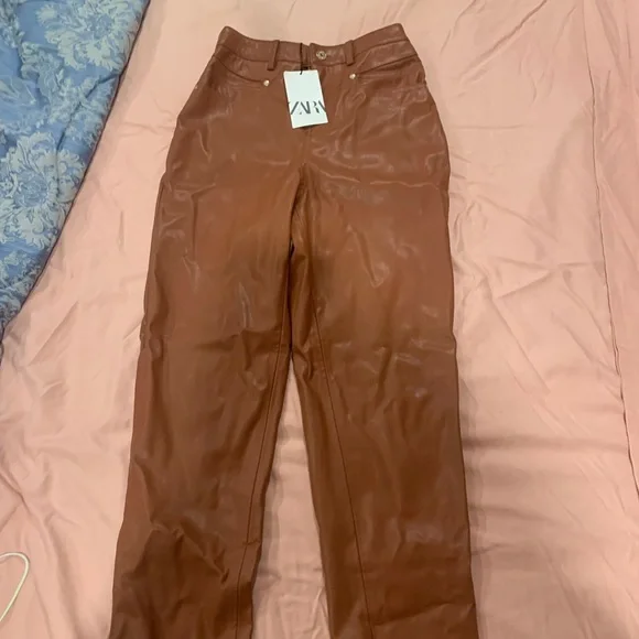 Leather Cargo Pants Tan Leather Pants Zara Pants Jumpsuits Zara